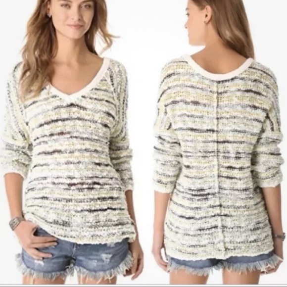 Free People wool chunky knit oversized green sweater size large boho casual - Picture 1 of 6